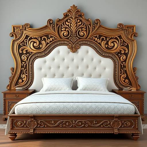 Digital rendering of a custom-designed bed frame with intricate headboard details