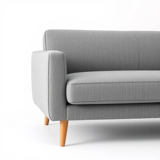 Elegant grey fabric sofa with wooden legs