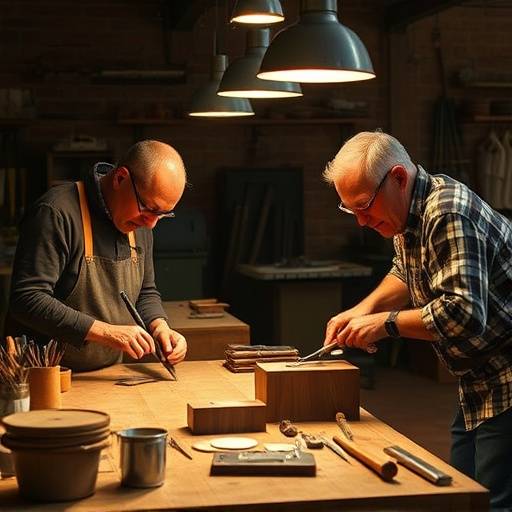 Interior of the Heirloom Handcrafts workshop, showcasing craftsmen at work