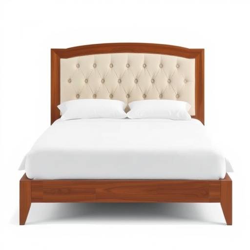 King-sized bed with a wooden frame and a tufted headboard