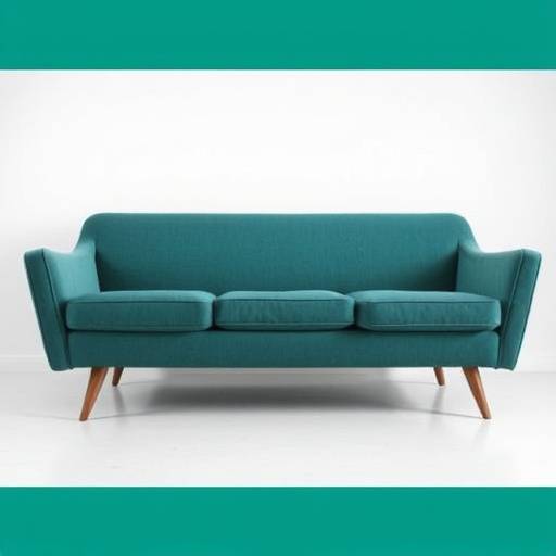 Mid-century modern sofa with teal upholstery and tapered legs