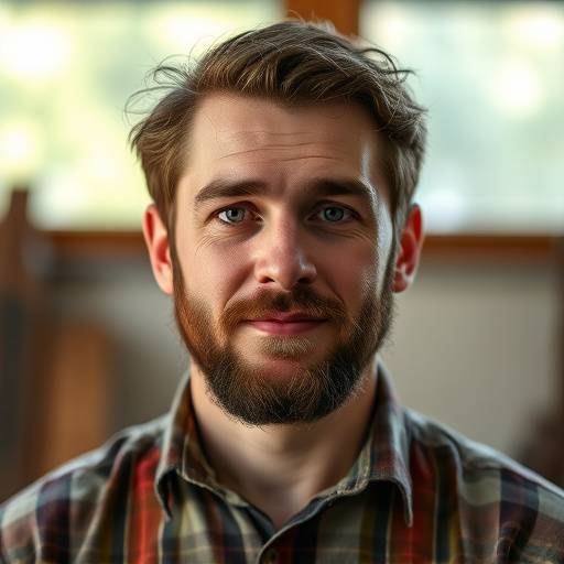 Portrait of Ethan Blackwood, founder and master craftsman of Willow Creek Furnishings